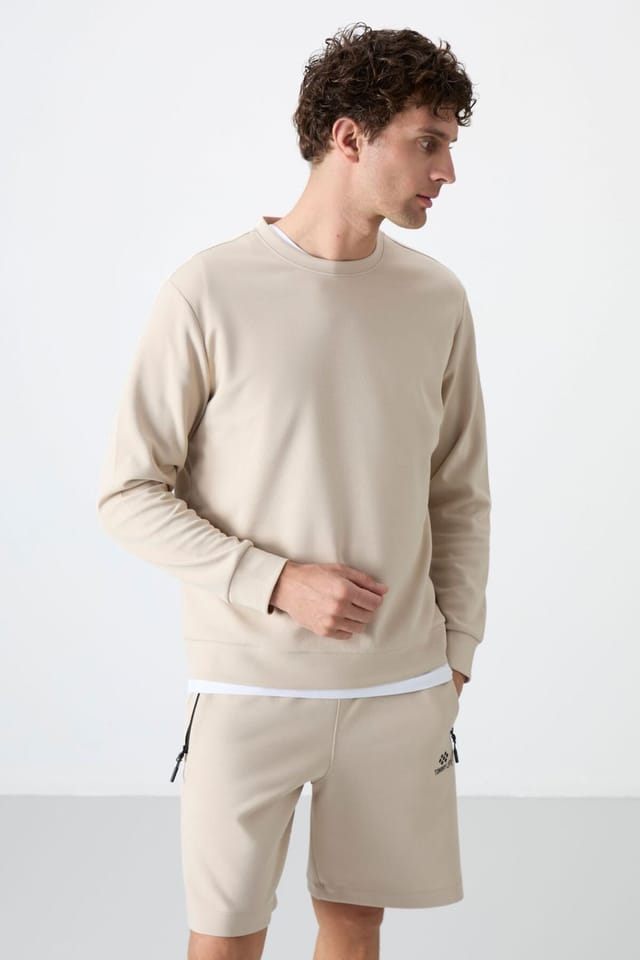 Tommy Life Tommy Life Men's Plain Crew Neck Sweatshirt in Beige - 3