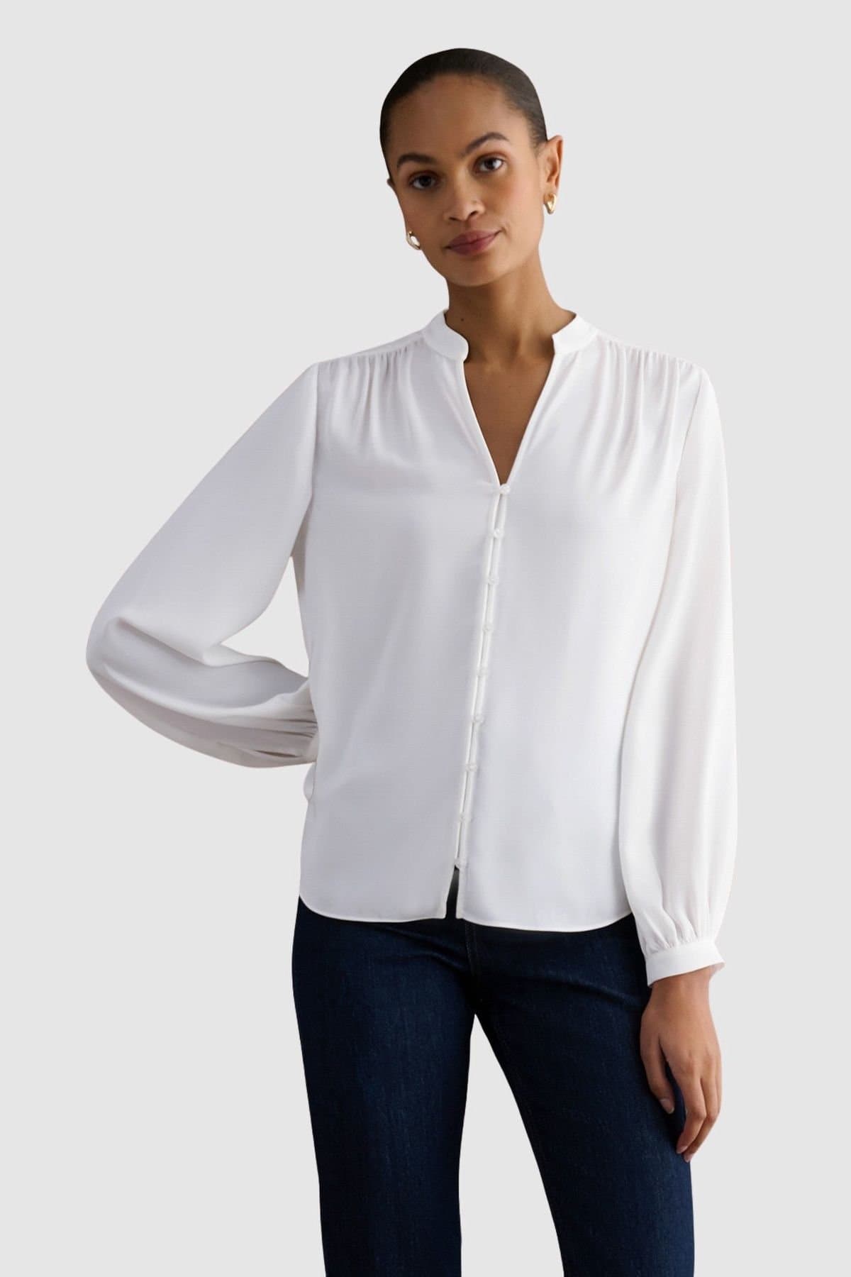 Hobbs London Hobbs London Women's Blair Long Sleeve Blouse in Cool White