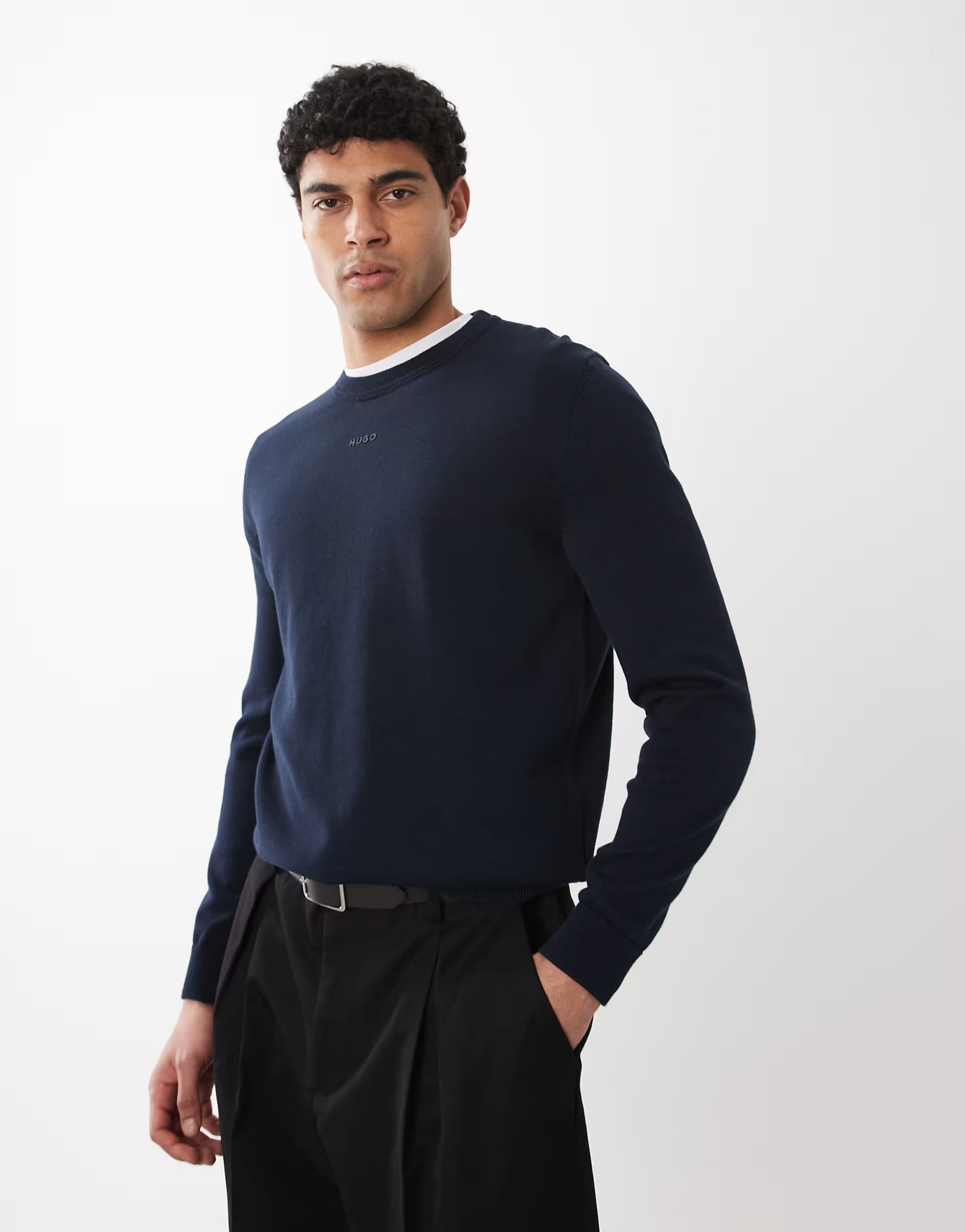 ASOS Hugo Red Navy Slim Long Sleeve Knitted Jumper
