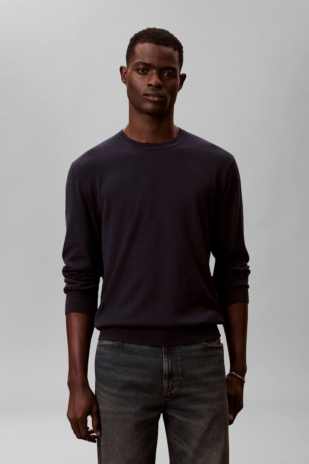 Calvin Klein Calvin Klein Men's LS Supima Cotton Crew Dark Sapphire in Navy - 2