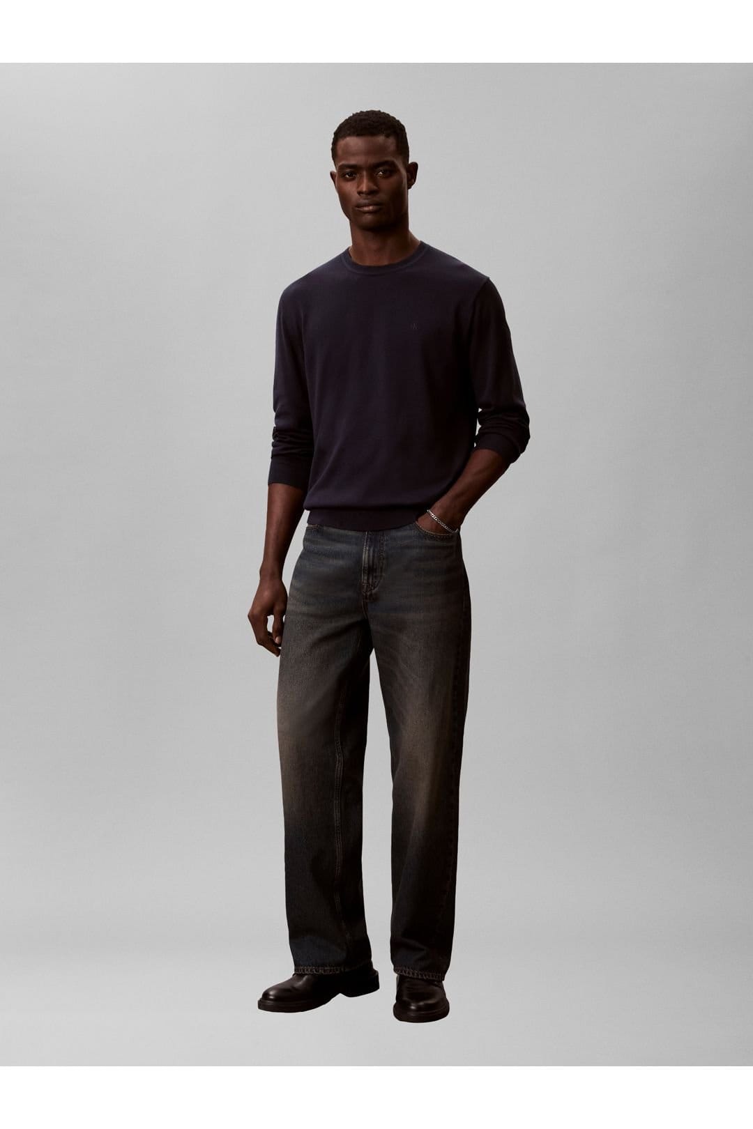 Calvin Klein Calvin Klein Men's LS Supima Cotton Crew Dark Sapphire in Navy - 4