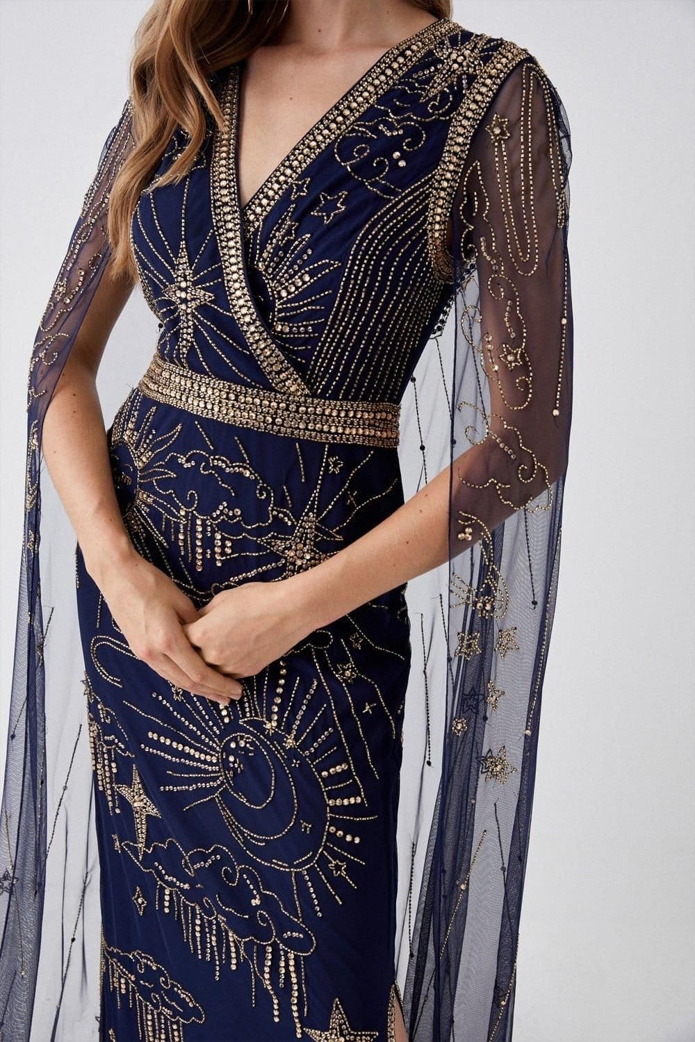 Coast Coast Women's Celestial Hand Embellished Cape Back Maxi Dress in Navy - 4