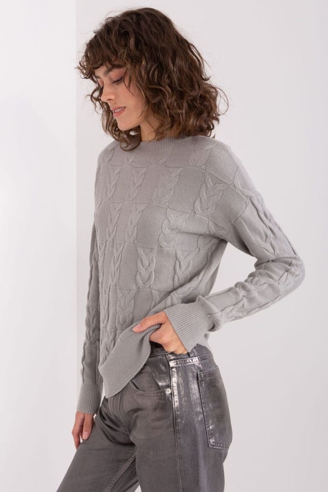 Love Lace Love Lace Women's Textured Round Neck Pullover Sweater in Grey - 2