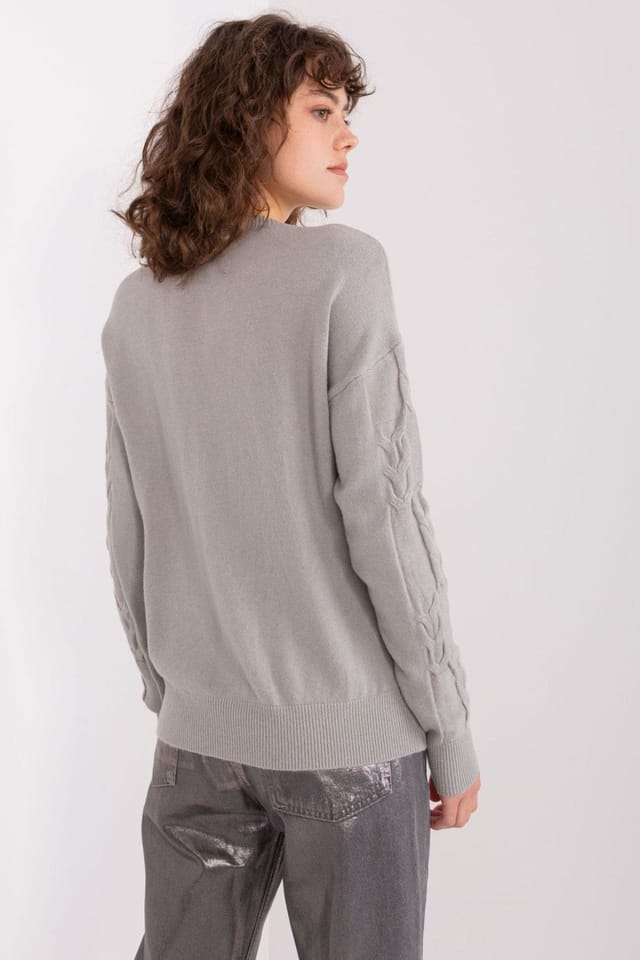 Love Lace Love Lace Women's Textured Round Neck Pullover Sweater in Grey - 3