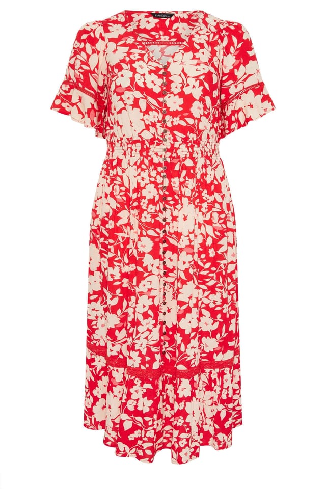 Evans Evans Women's Floral Button Front Maxi Dress in Red - 2