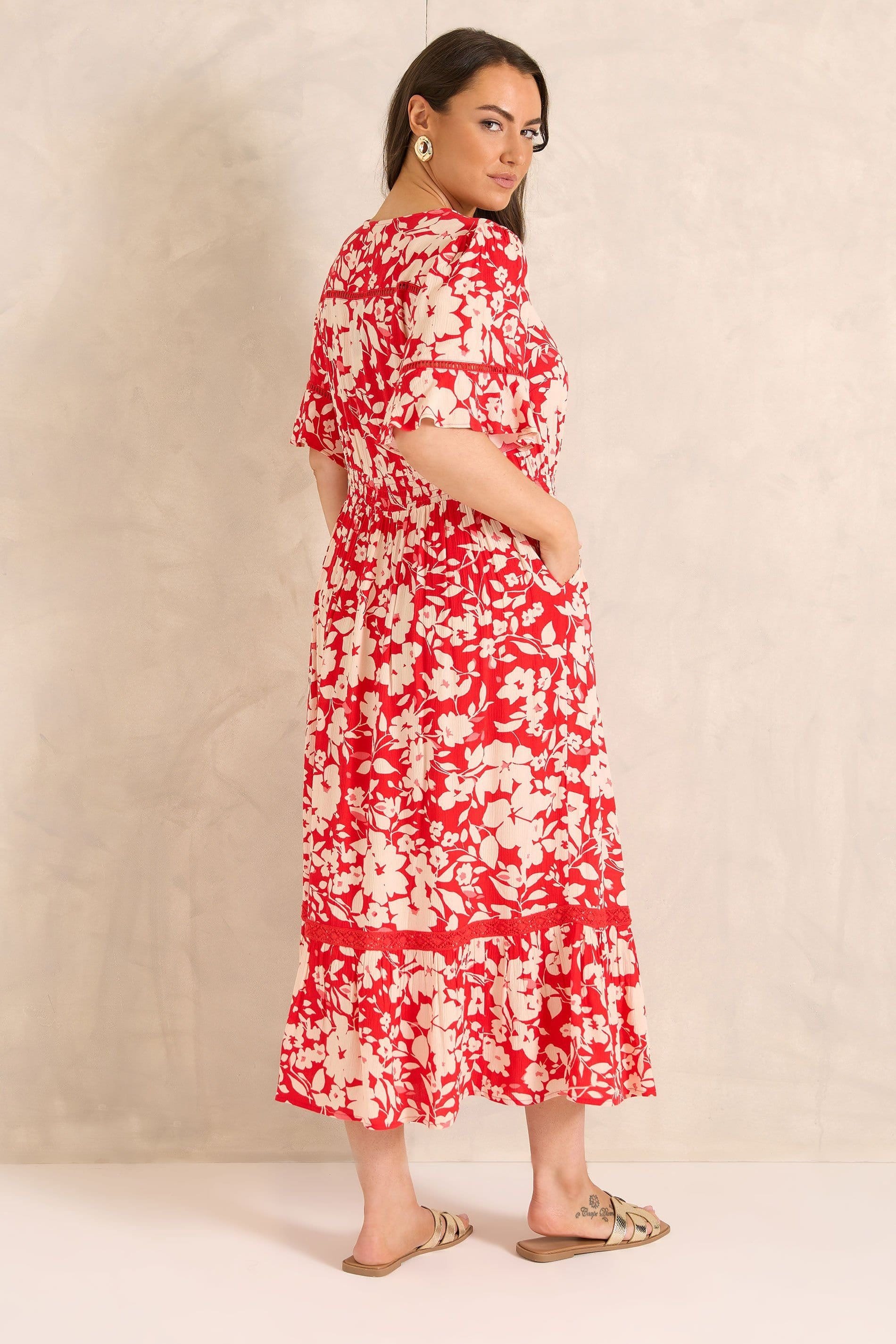 Evans Evans Women's Floral Button Front Maxi Dress in Red - 4
