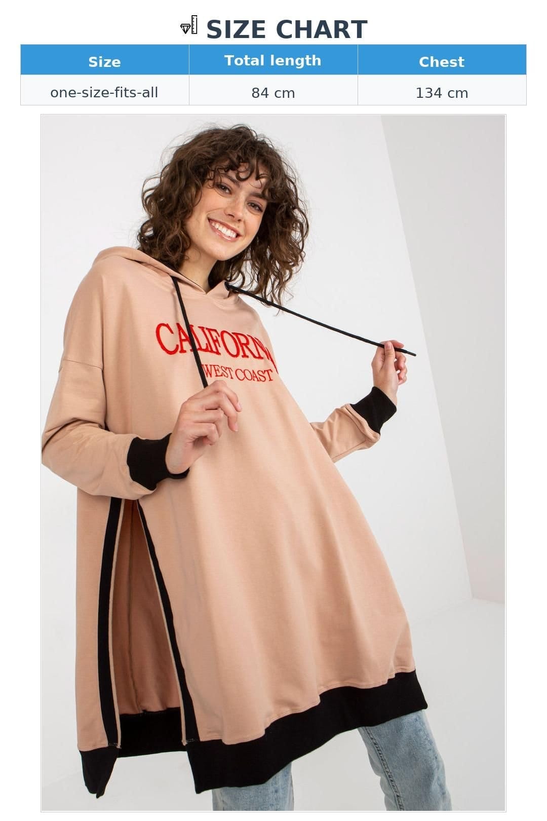 Love Lace Love Lace Women's Long Casual Hooded Sweatshirt with Side Slits in Beige - 4