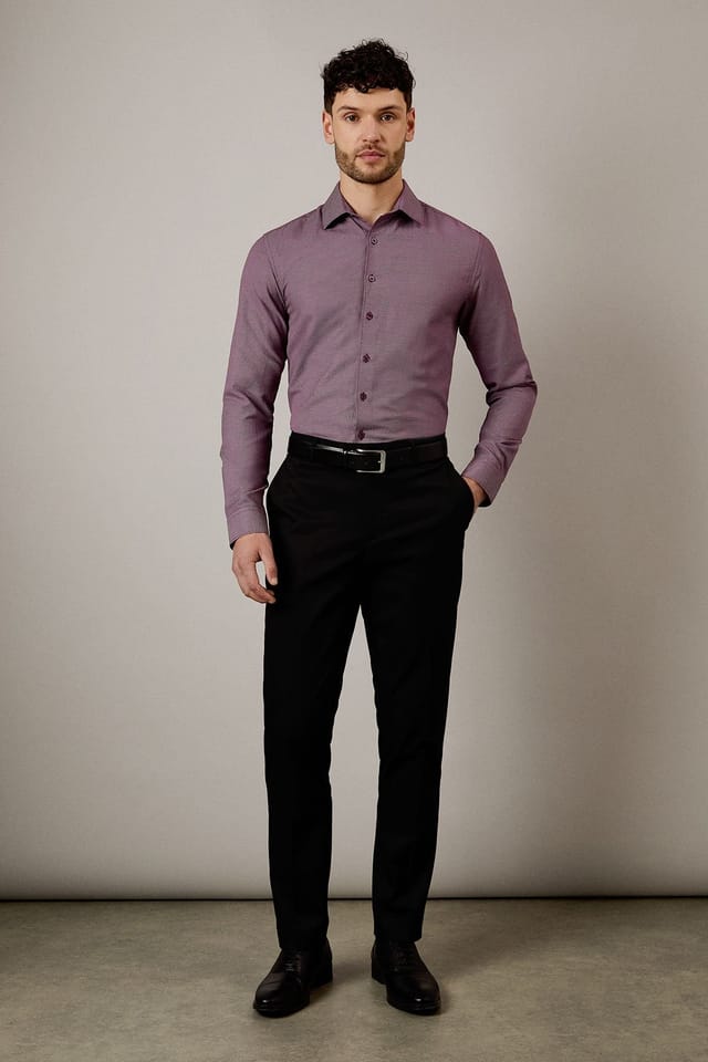 Burton Burton Men's Burgundy Textured Slim Fit Shirt - 2