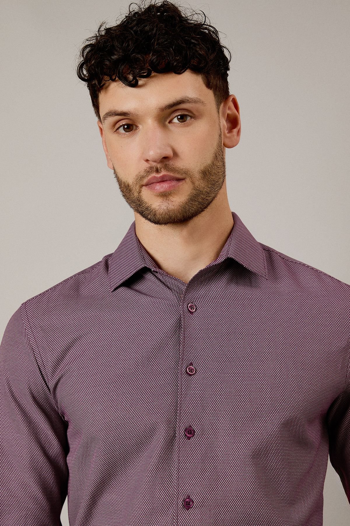 Burton Burton Men's Burgundy Textured Slim Fit Shirt - 3