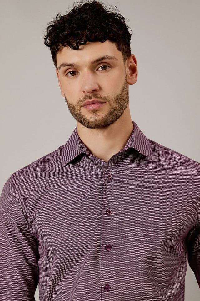Burton Burton Men's Burgundy Textured Slim Fit Shirt - 3