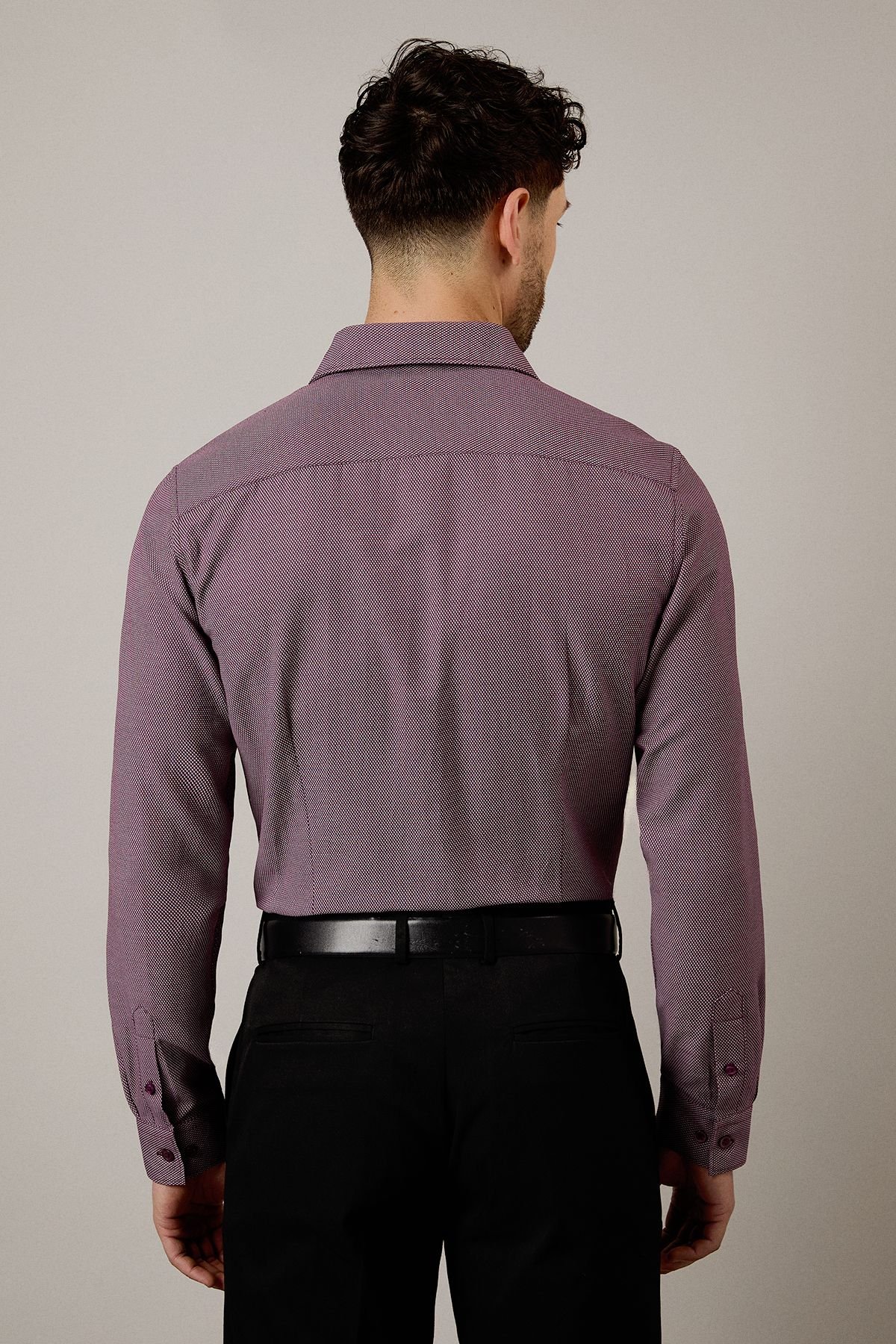 Burton Burton Men's Burgundy Textured Slim Fit Shirt - 4