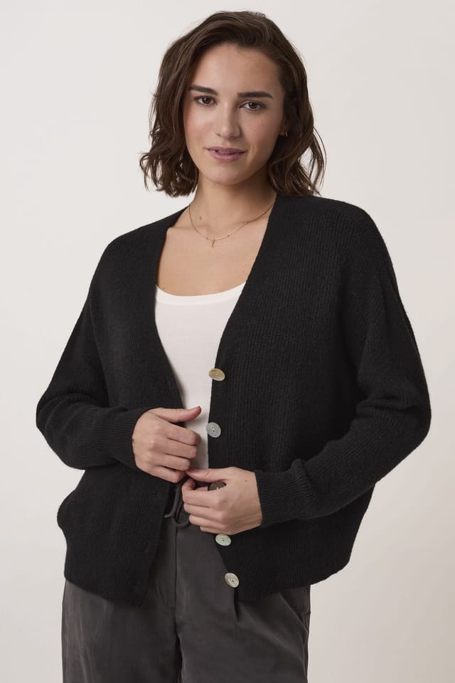 Celtic & Co Celtic & Co Women's Slouchy Ribbed V-Neck Cardigan in Black - 3