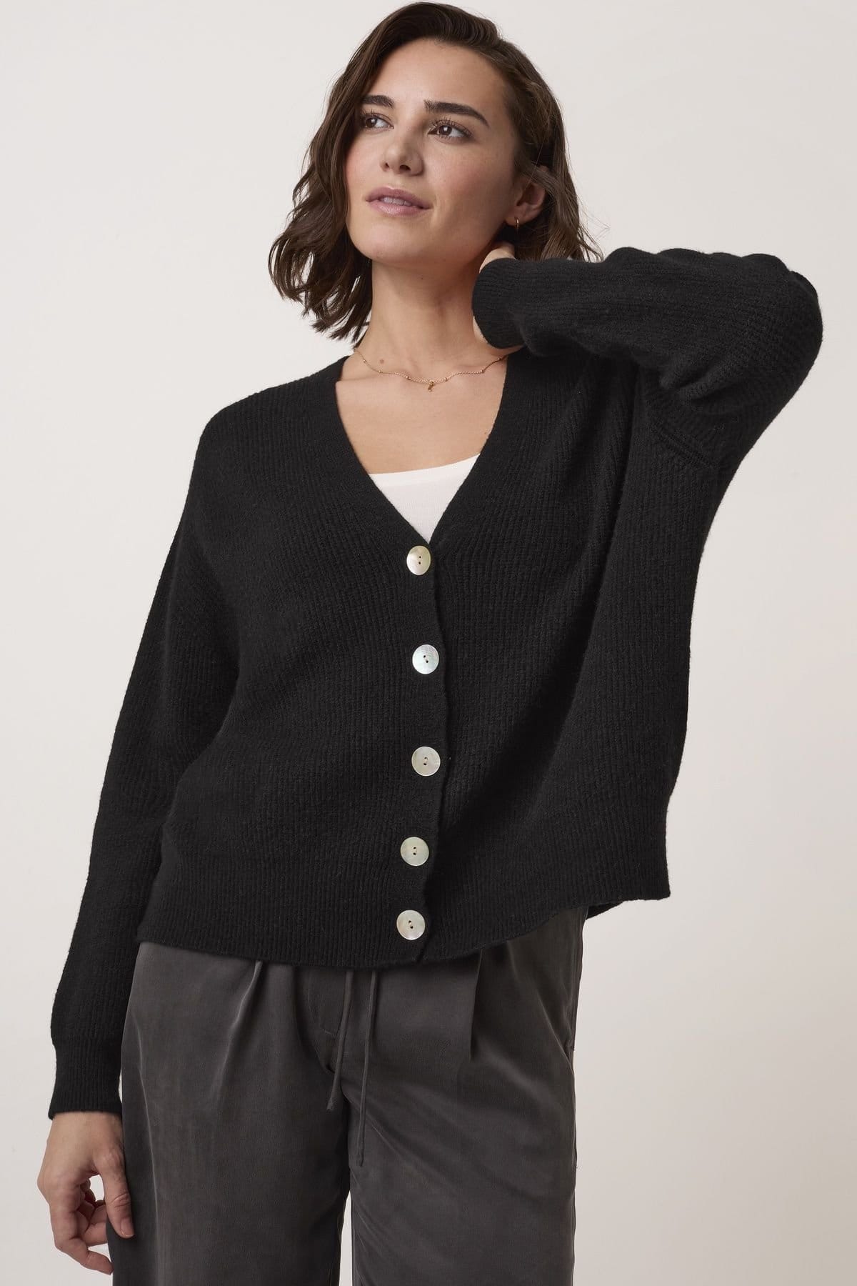 Celtic & Co Celtic & Co Women's Slouchy Ribbed V-Neck Cardigan in Black - 4