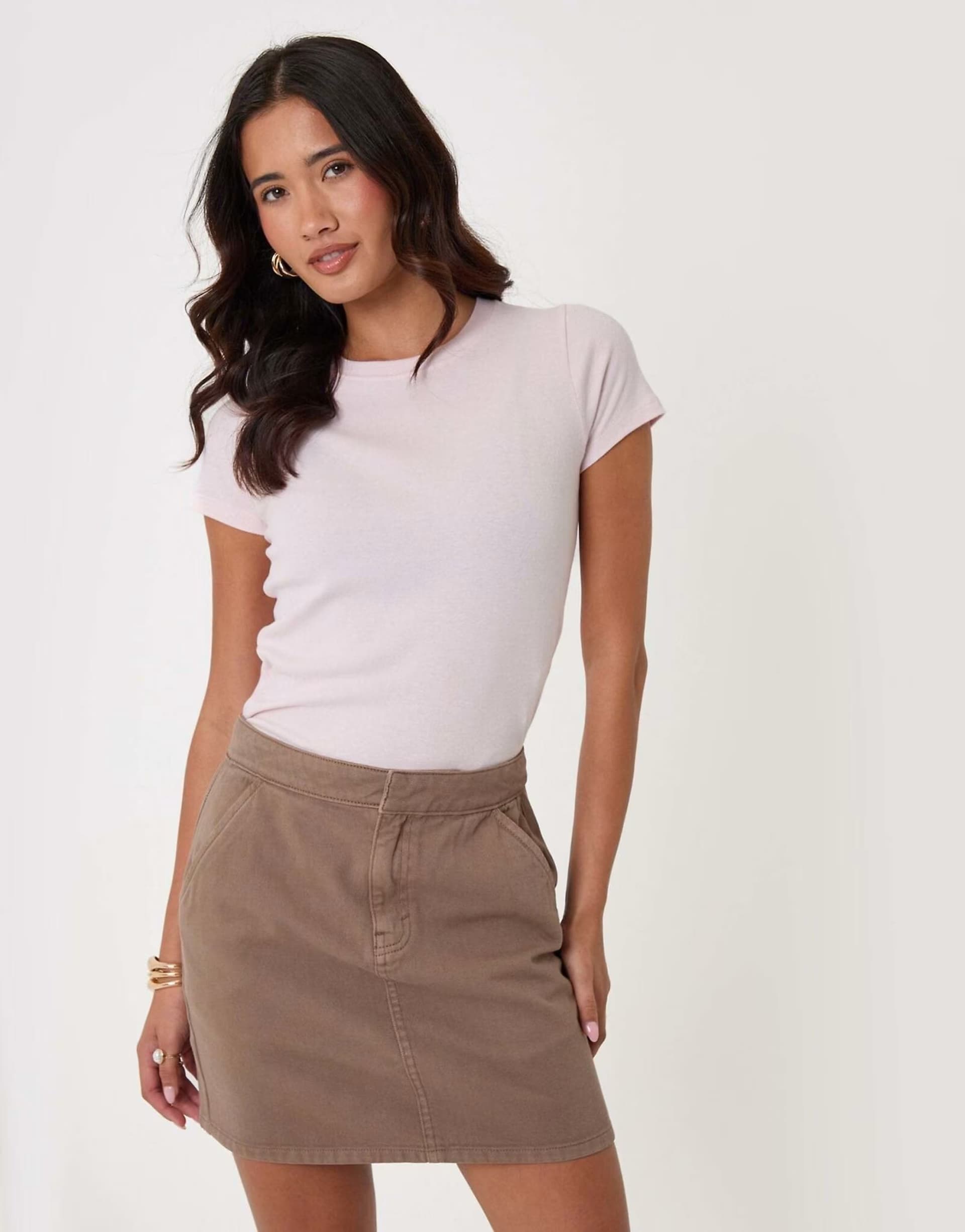 ASOS Threadbare Denim a-line mini skirt in mocha brown