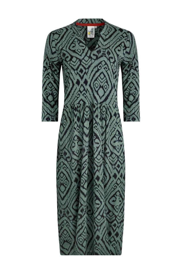 Weird Fish Weird Fish Women's Isolde Printed Jersey Midi Dress in Dark Olive - 2