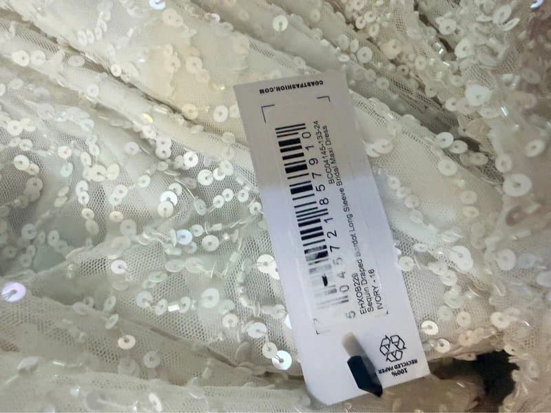 Coast Coast Bridal • Sequin Draped Bardot Long Sleeve Bridal Maxi Dress • Ivory • UK 16