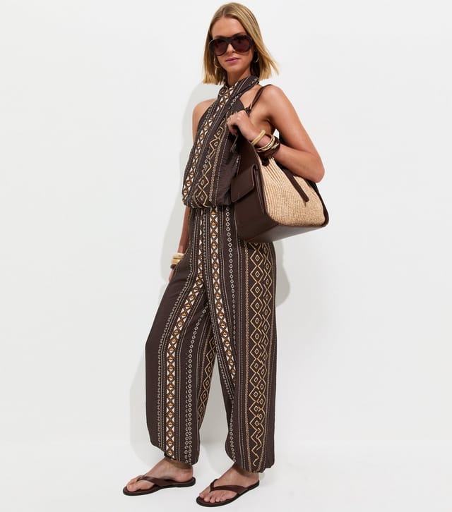 New Look Women's Brown Diamond Pattern Halter Jumpsuit New Look - 3