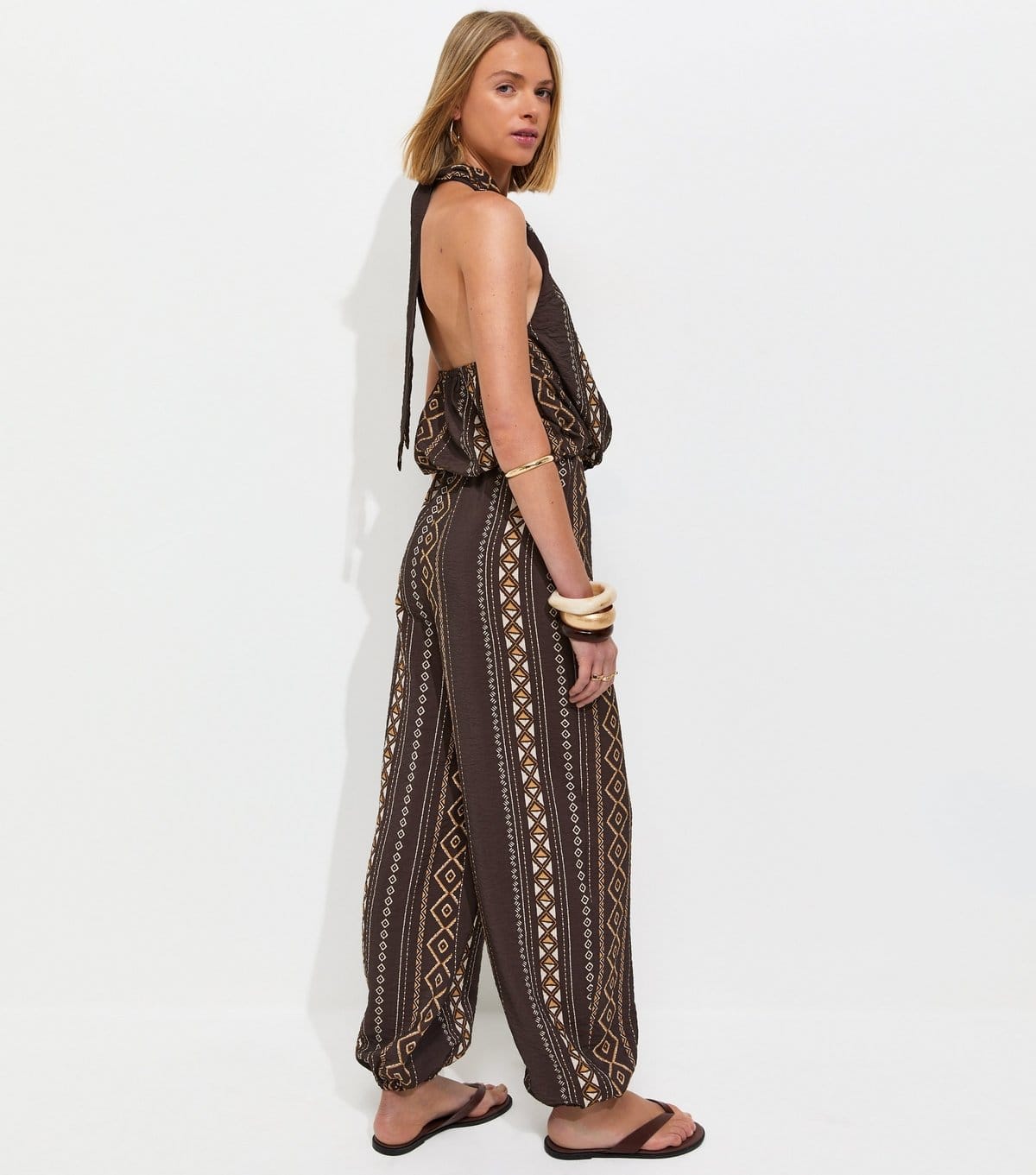 New Look Women's Brown Diamond Pattern Halter Jumpsuit New Look - 4