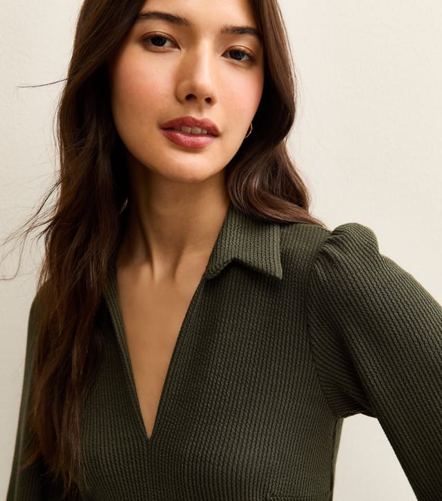 New Look Women's Dark Khaki Crinkled Long Sleeve Mini Dress New Look - 2