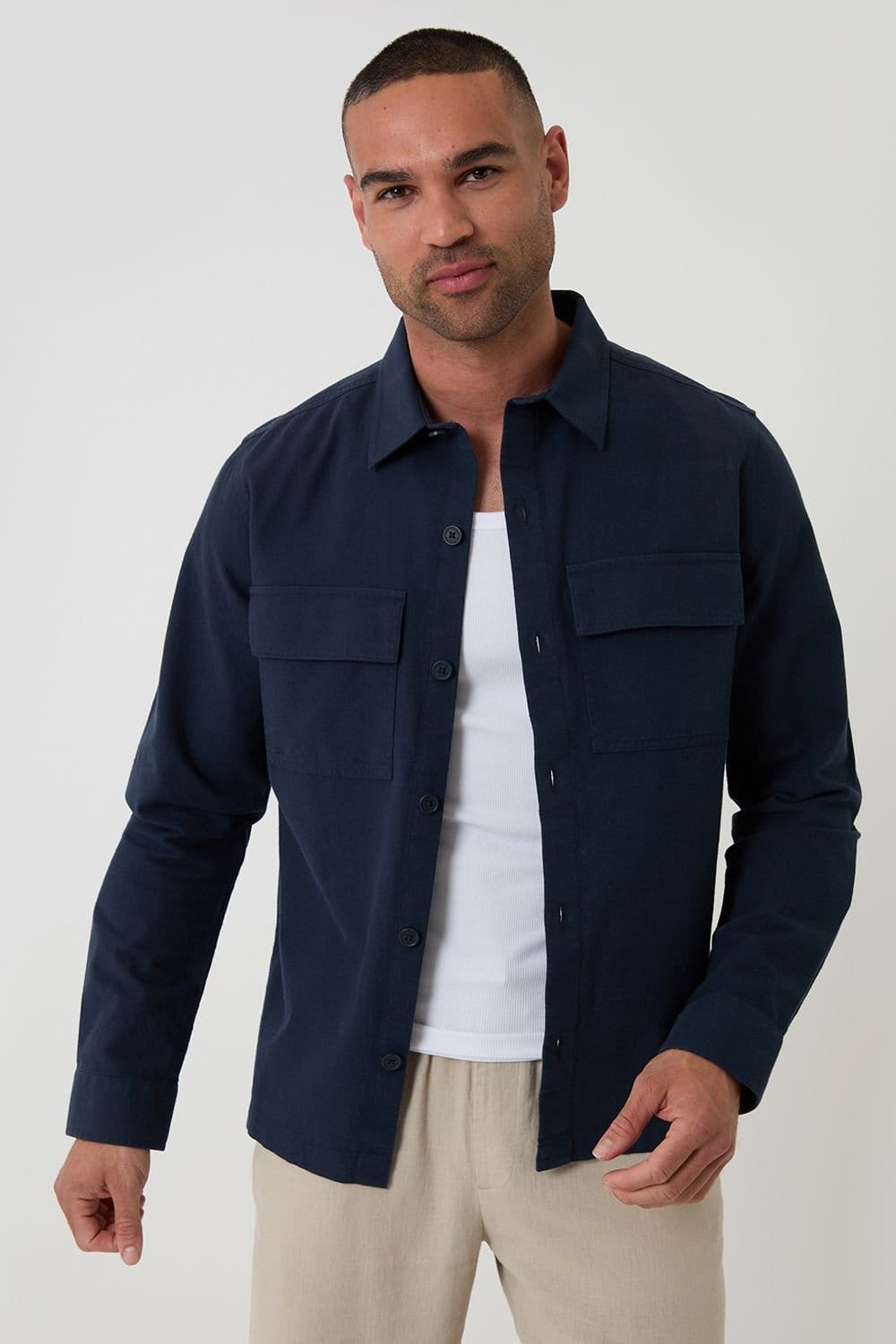 Threadbare Men's Linen Blend Lightweight Shacket in Navy