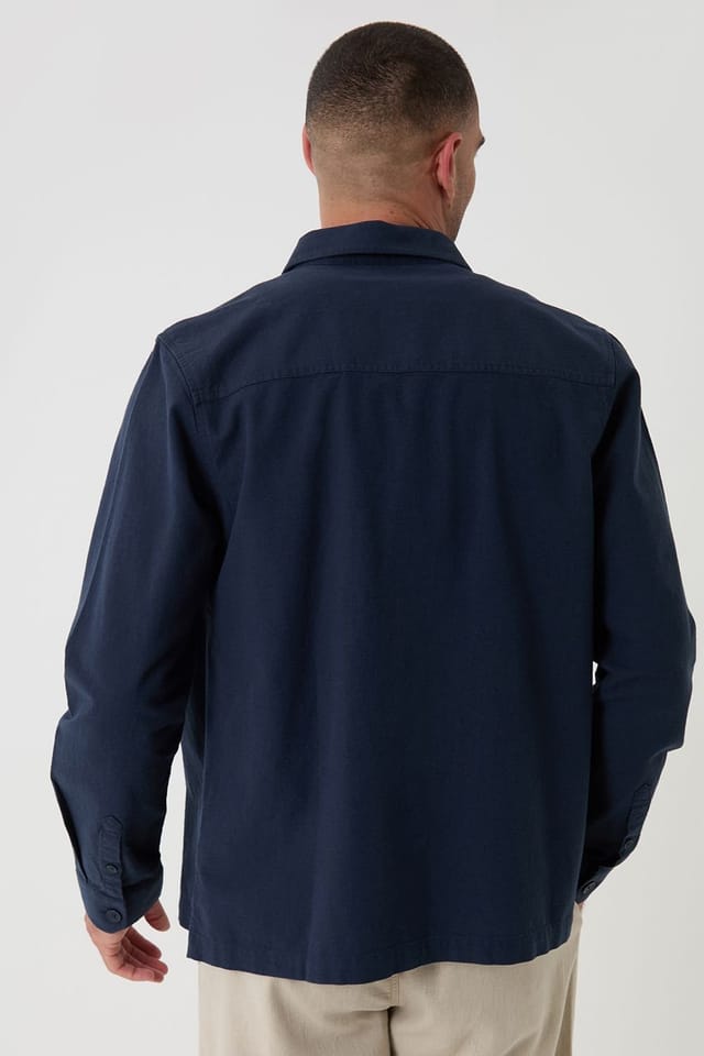 Threadbare Threadbare Men's Linen Blend Lightweight Shacket in Navy - 2