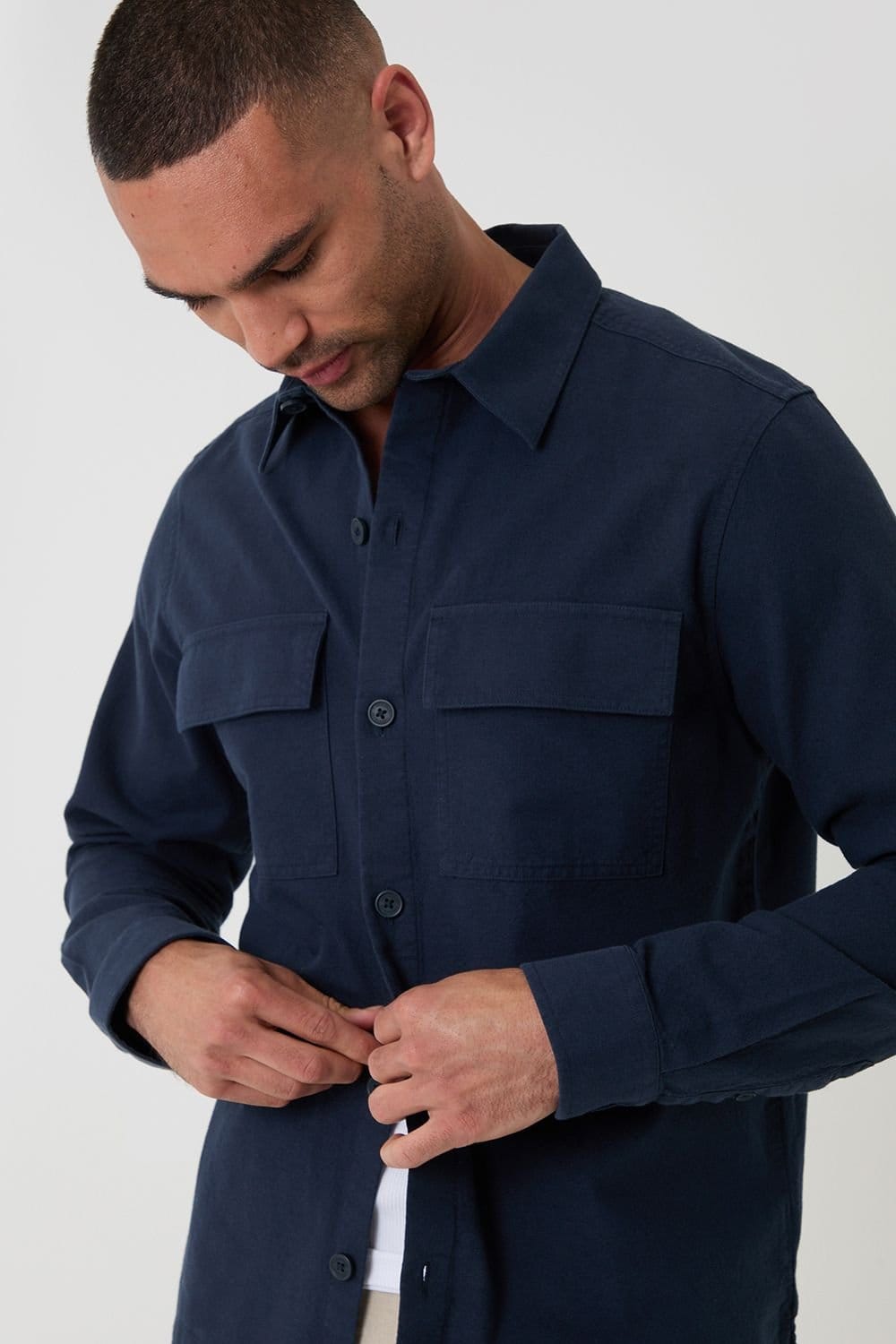 Threadbare Threadbare Men's Linen Blend Lightweight Shacket in Navy - 4