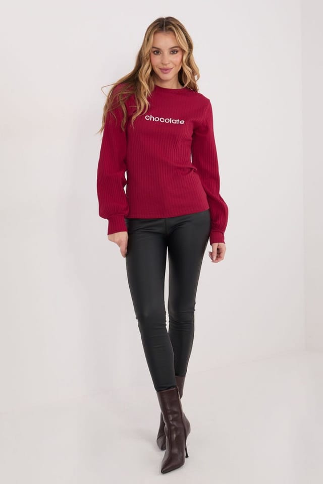 Love Lace Love Lace Women's Embroidered Stripe Casual Pullover Blouse in Red - 2