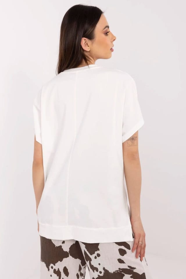 Love Lace Love Lace Women's Cotton Elastane Casual Blouse with Jet Print in White - 3