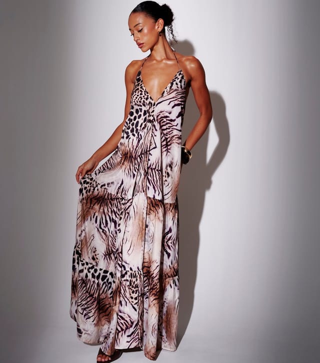 South Beach Women's Brown Animal Print Tiered Halterneck Maxi Dress South Beach New Look - 3