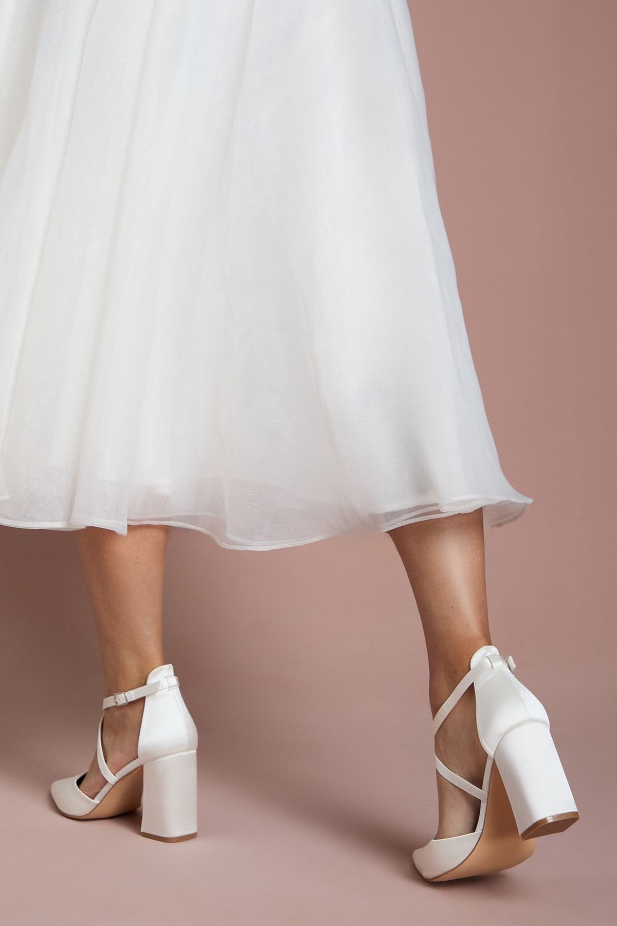 Coast Coast Women's Bridal Wide Fit Treat Satin Cross Strap Pointed Block Heel Court Shoes in White - 4