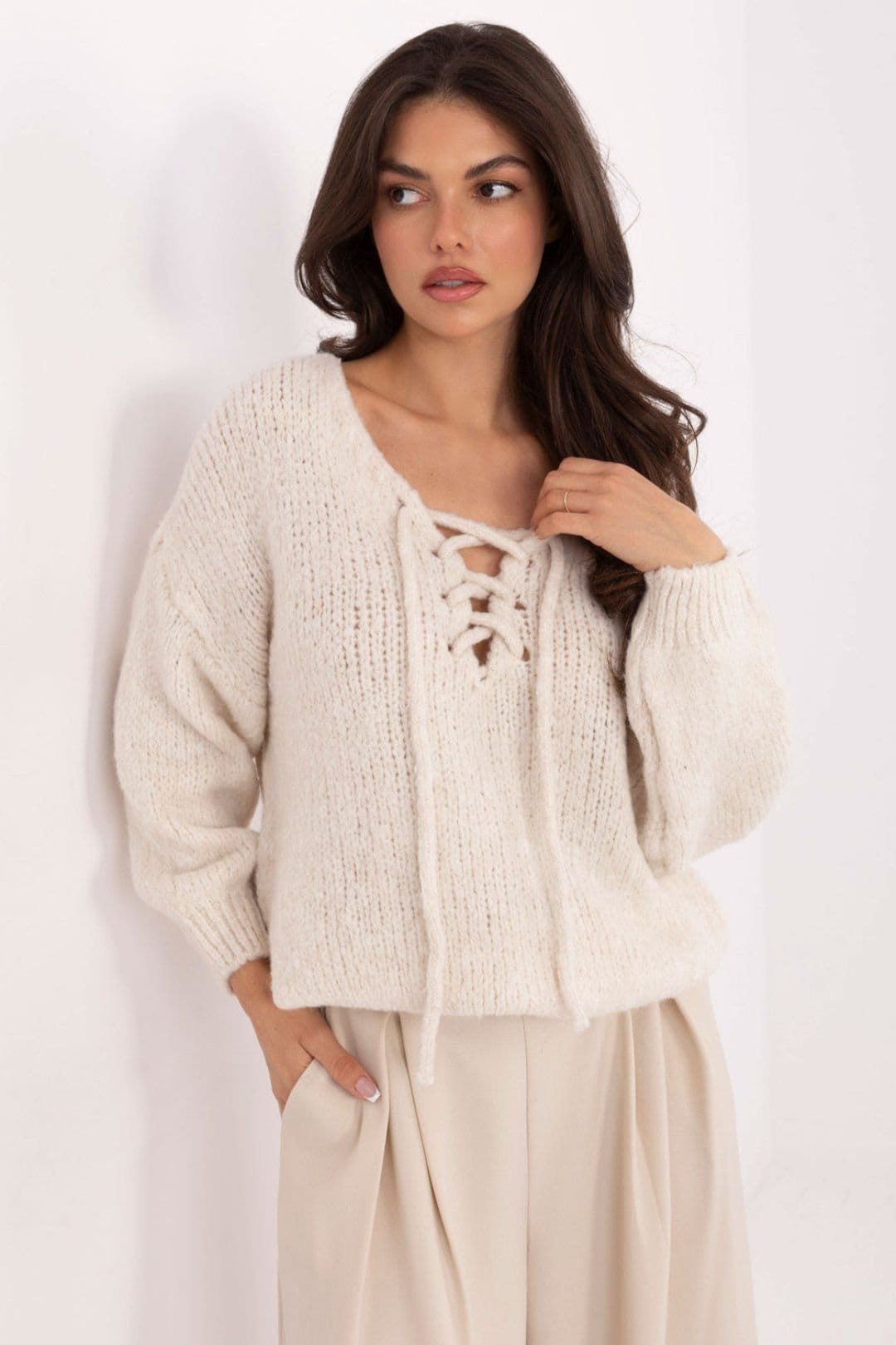 Love Lace Beige Knit Jumper for Everyday Wear