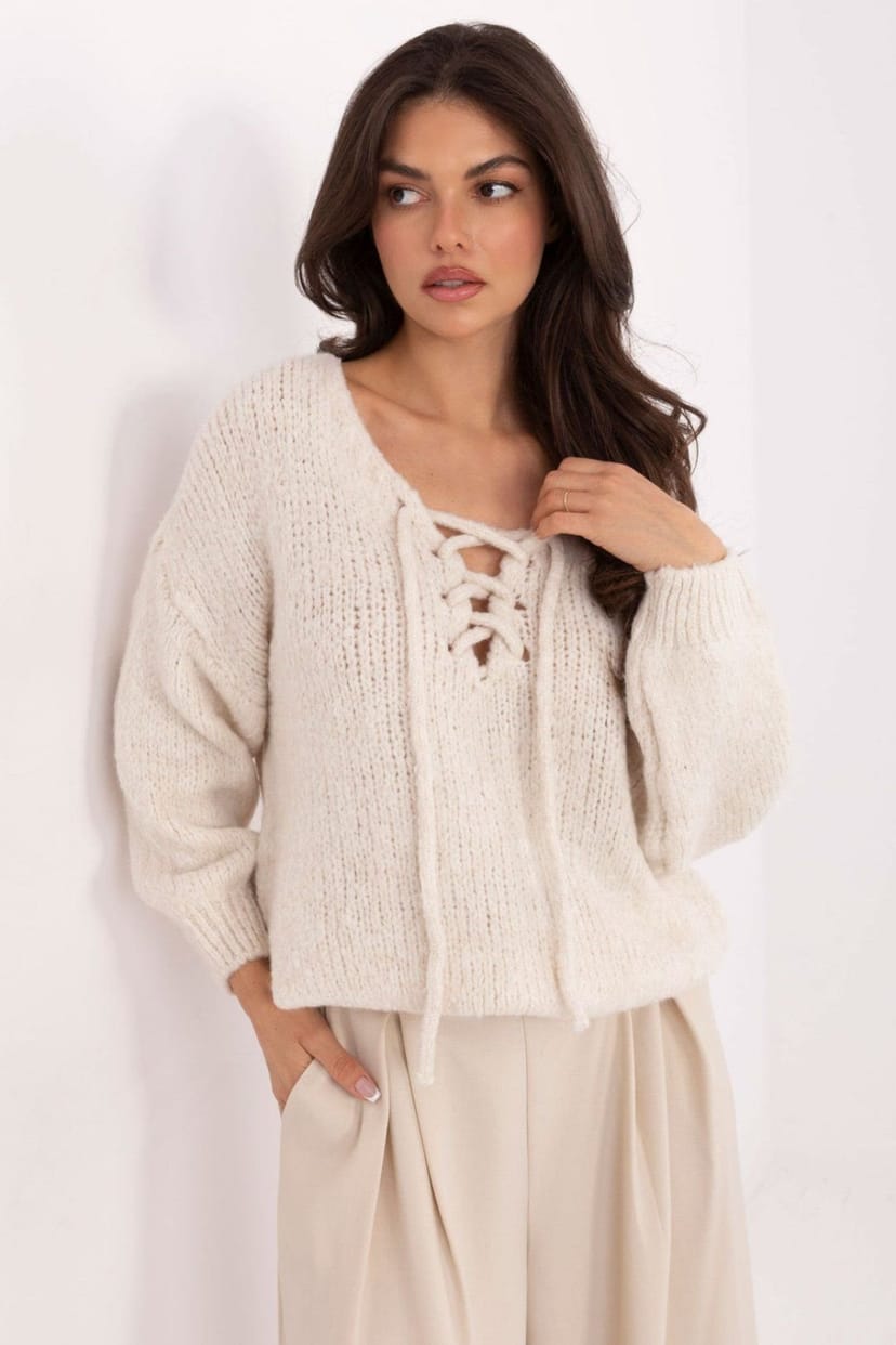 Love Lace Love Lace Women's Corset Laced Knit Jumper for Everyday Wear in Beige - 1