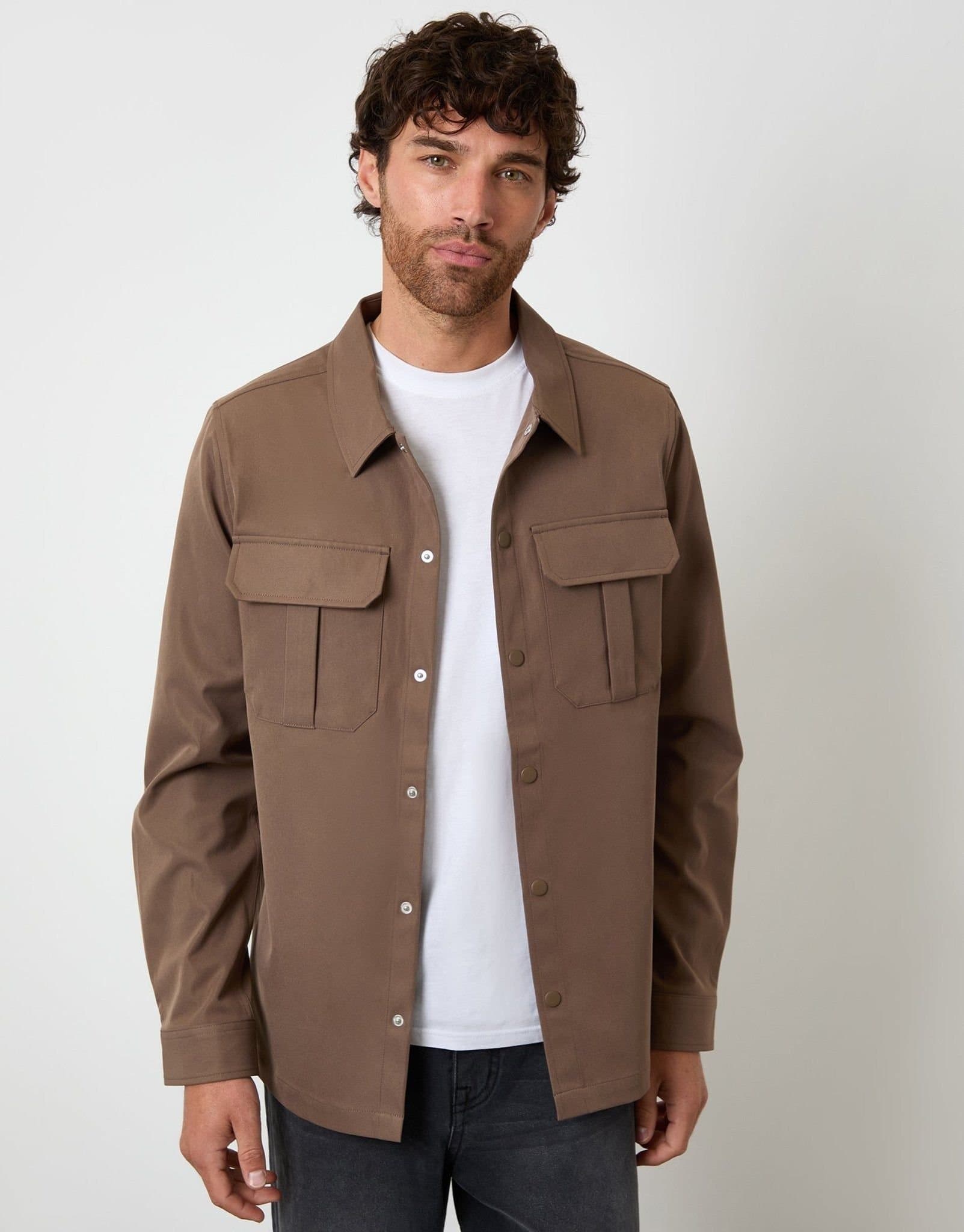 Threadbare threadbare Men's Cargo Pocket Shacket in Brown