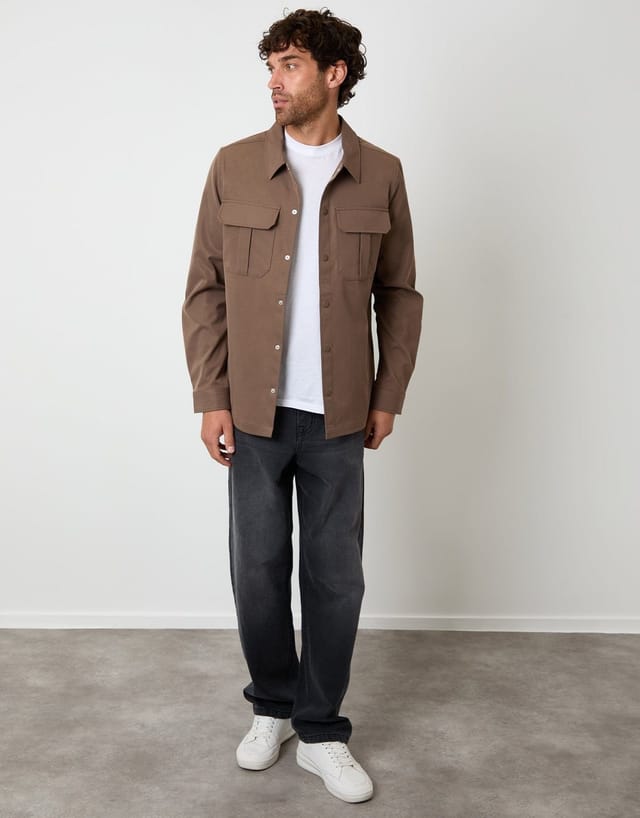Threadbare threadbare Men's Cargo Pocket Shacket in Brown - 3