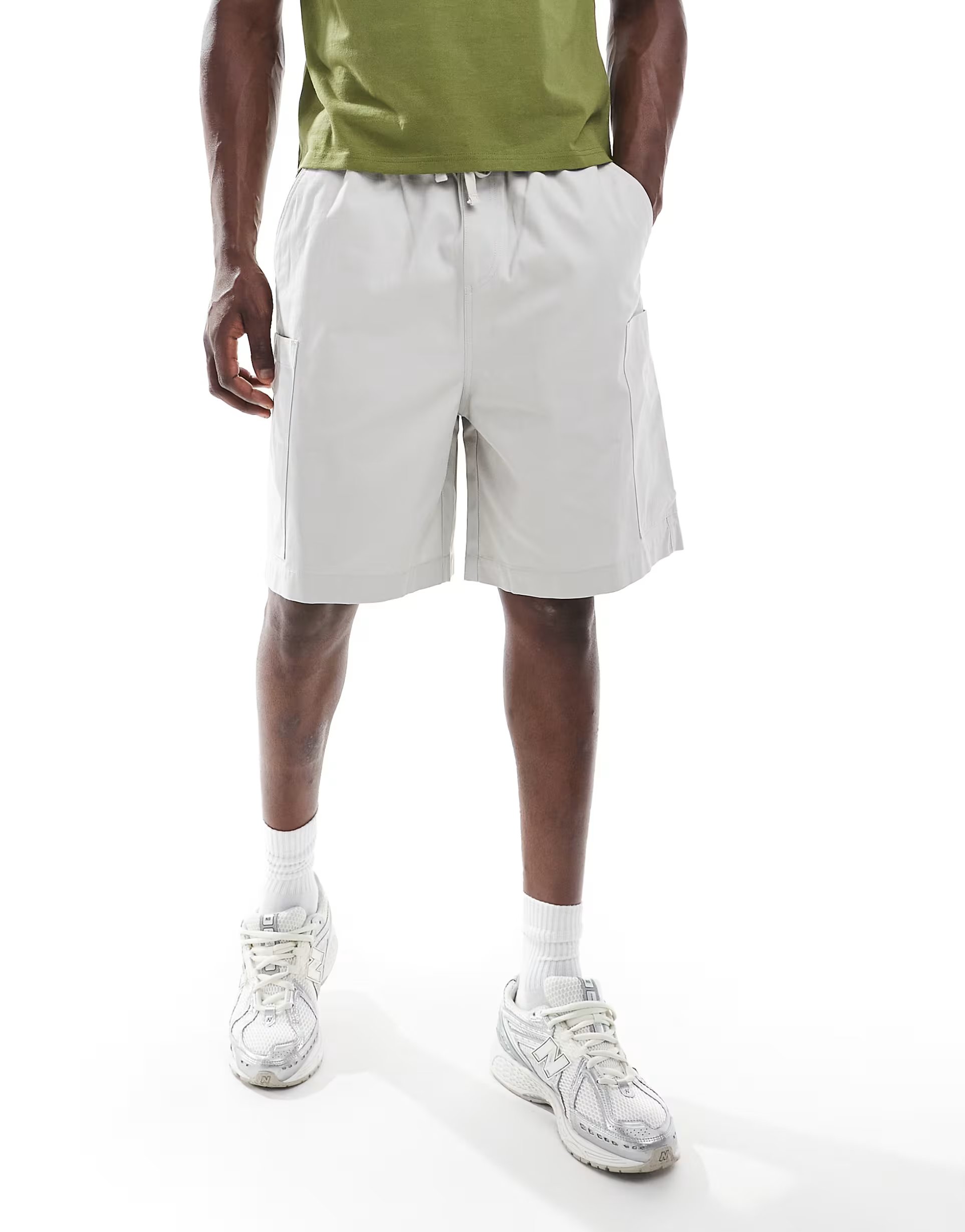 ASOS ASOS DESIGN mid length cargo shorts with patch detail in stone - 1