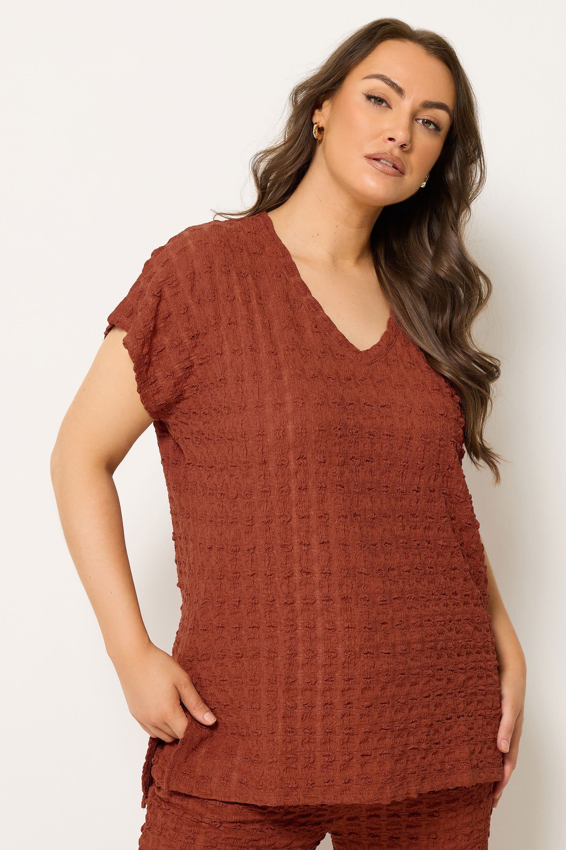 Yours Plus Size Rust Orange Bubble Textured Tshirt