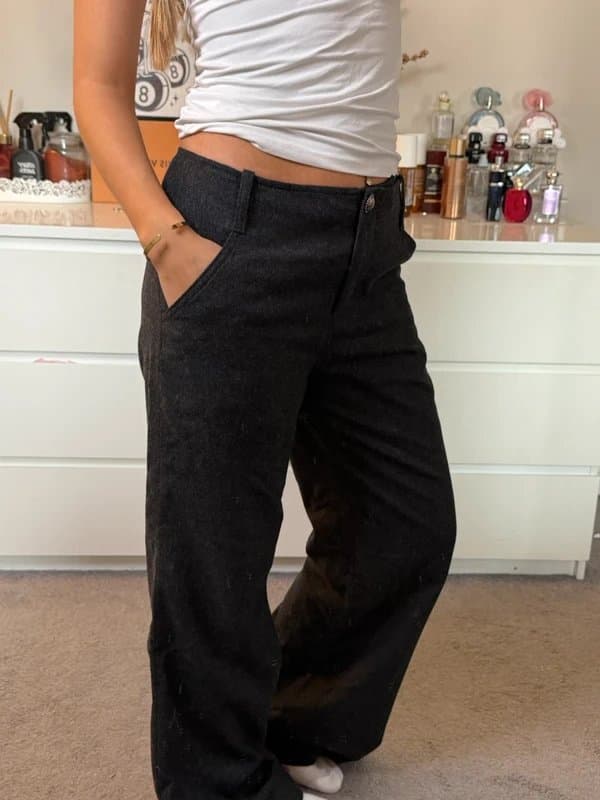 Per Una Per Una grey wool blend wide leg flared trousers size 10