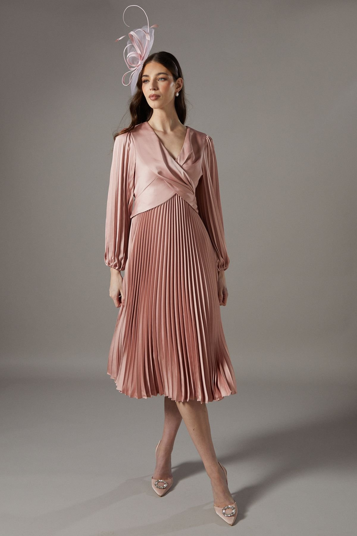 Coast Coast Women's Petite Pleat Skirt Midi Dress in Rose - 2