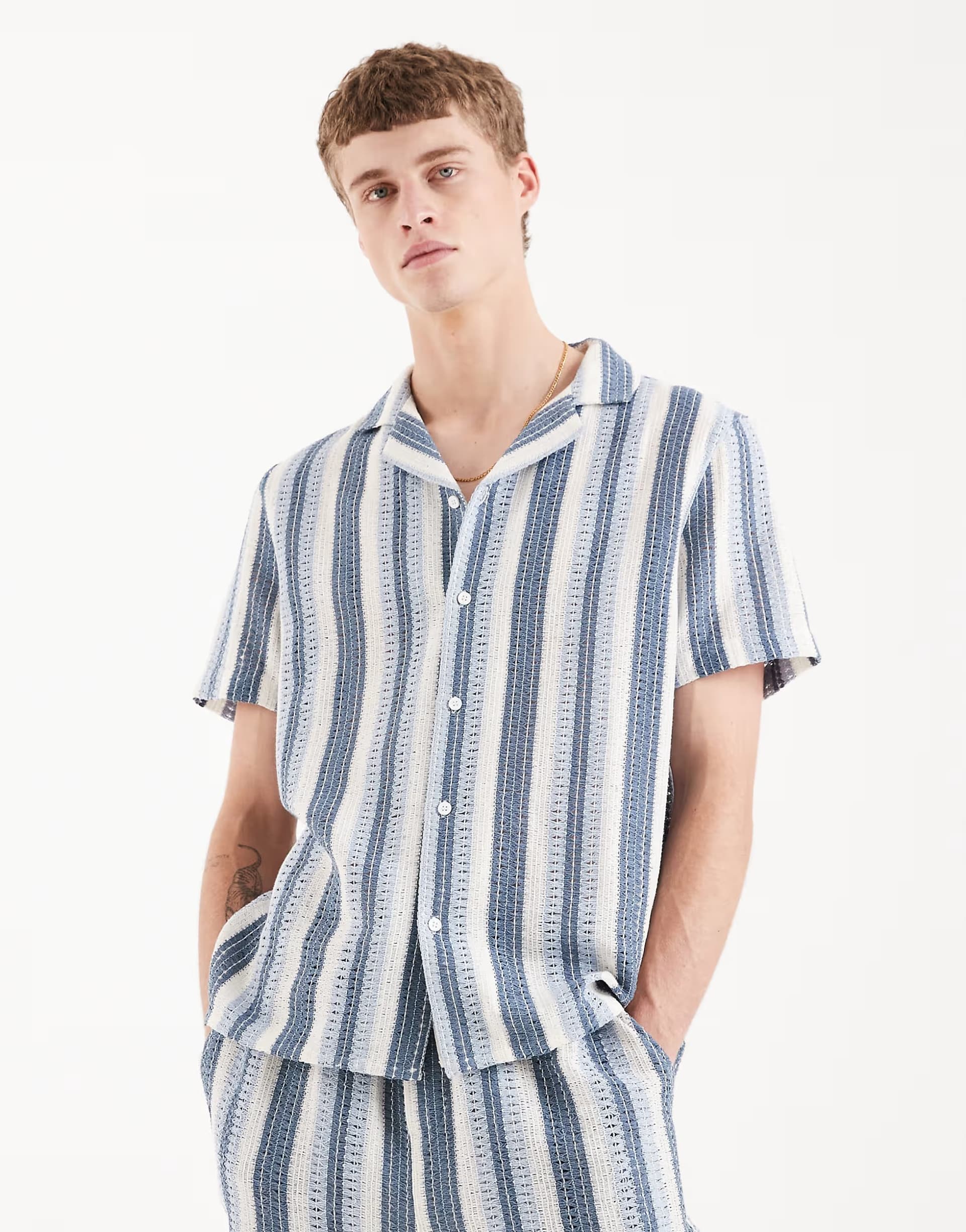 ASOS Aray crochet shirt in blue stripe