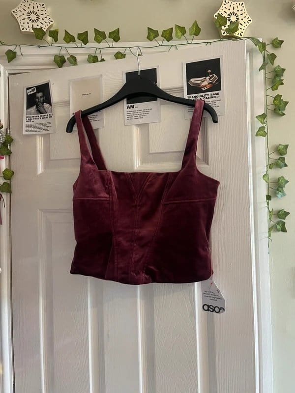 ASOS Burgundy Crushed Velvet Corset Top