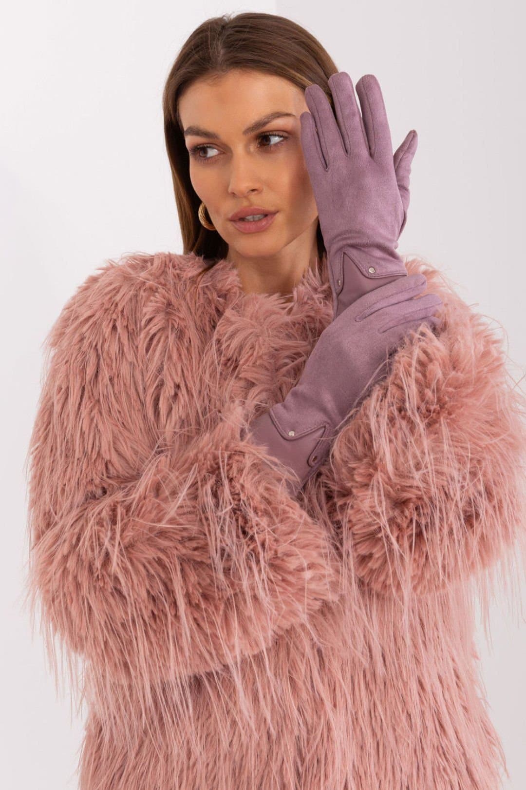 Love Lace Love Lace Women's Elegant Touchscreen Gloves Embroidered Flower Two Material Thumb Index in Violet