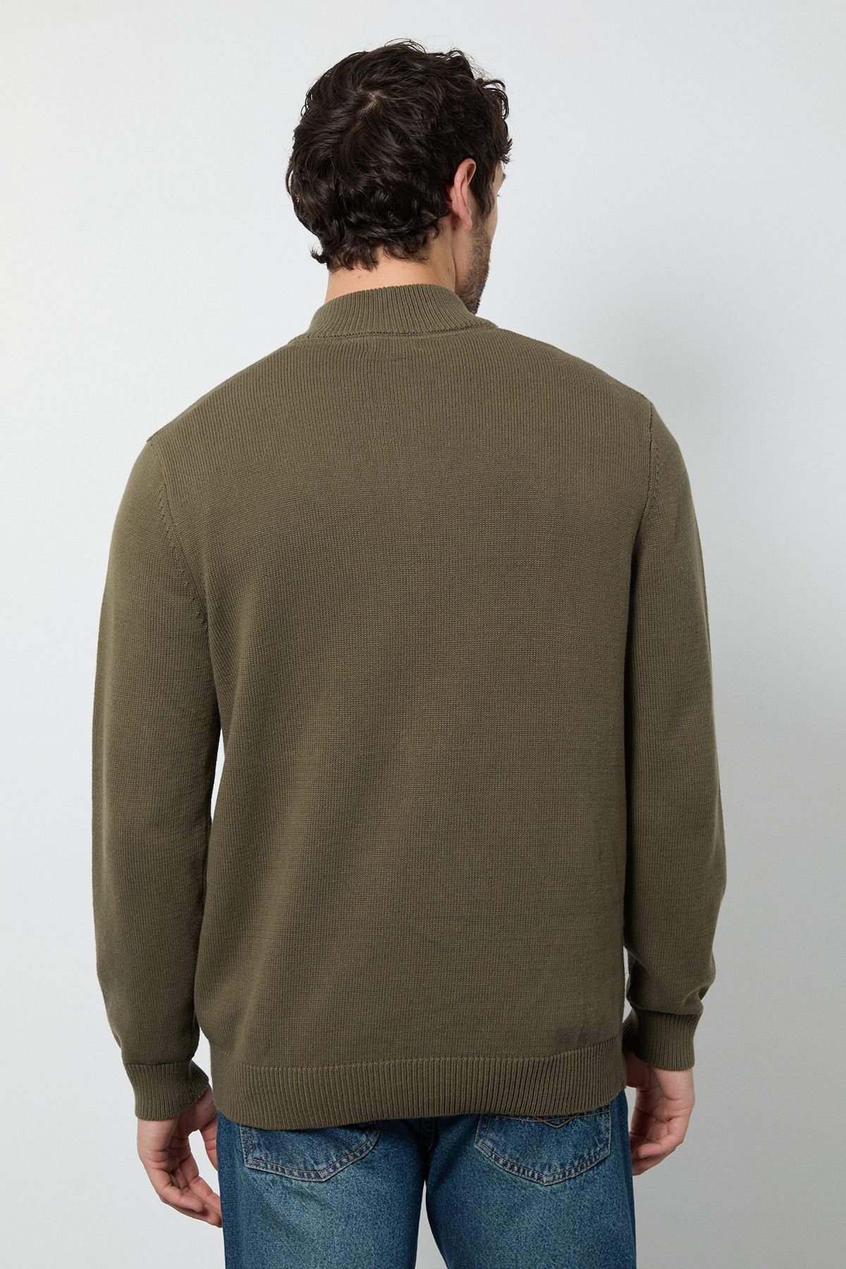 Maine Maine Men's Premium Pure Cotton Half Zip Funnel Jumper in Khaki - 3