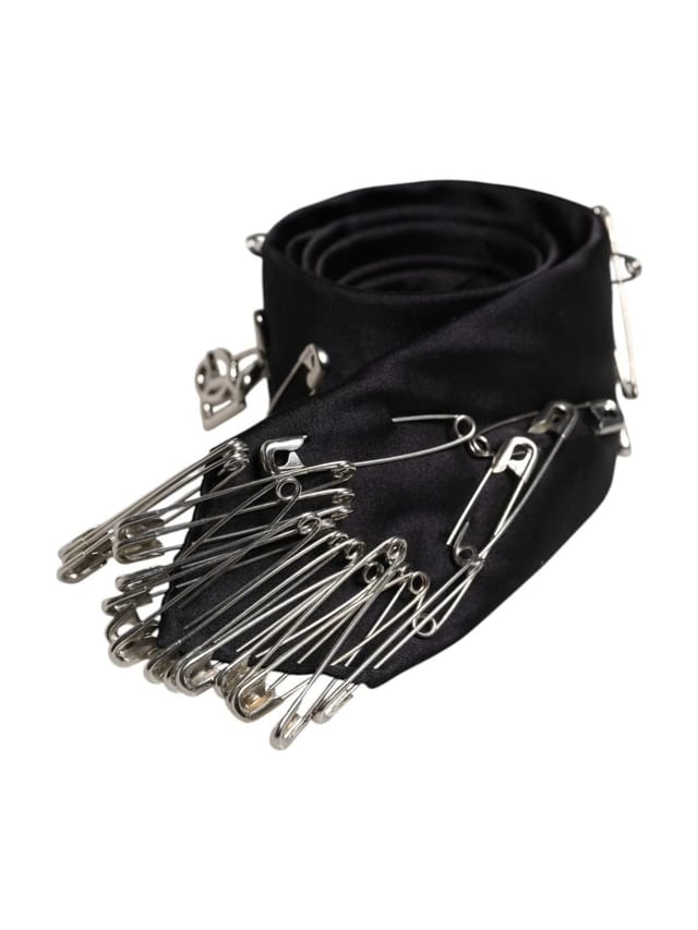 Dolce & Gabbana Dolce & Gabbana Men's Black Pins Embellished Adjustable Necktie Tie - 3