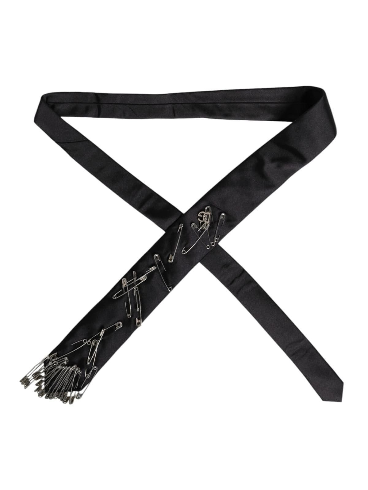 Dolce & Gabbana Dolce & Gabbana Men's Black Pins Embellished Adjustable Necktie Tie - 4
