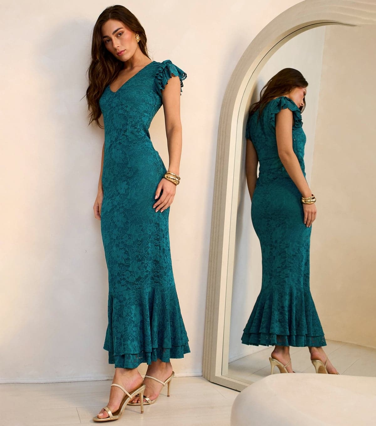 Gini London Women's Lace V Neck Maxi Dress Gini London New Look