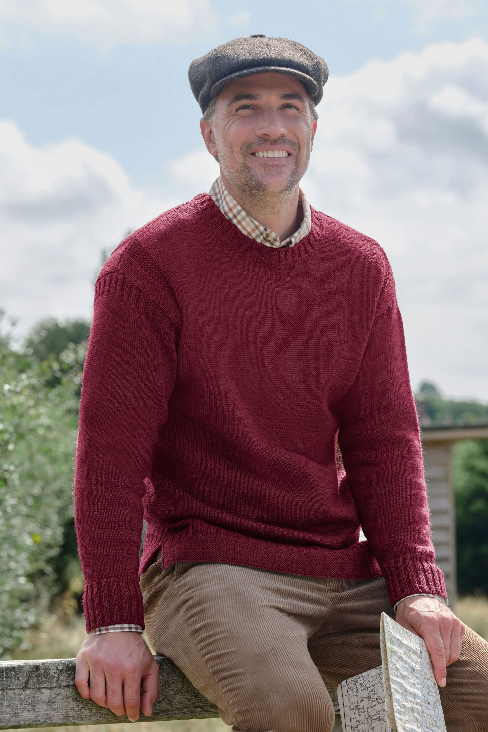 WoolOvers WoolOvers Men's Pure Wool Guernsey Jumper in Red