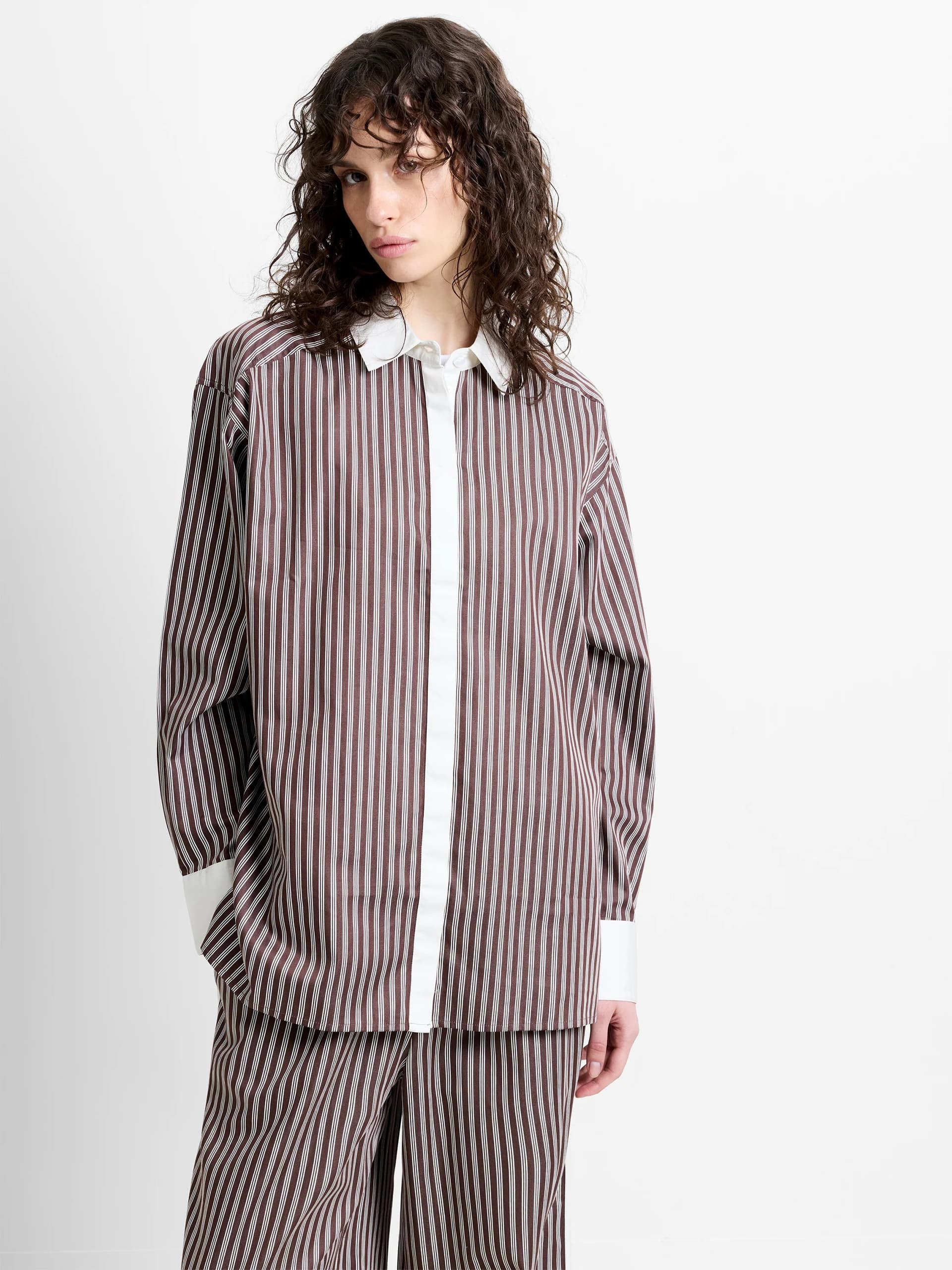 French Connection French Connection Brown/Cream Striped Poplin Shirt
