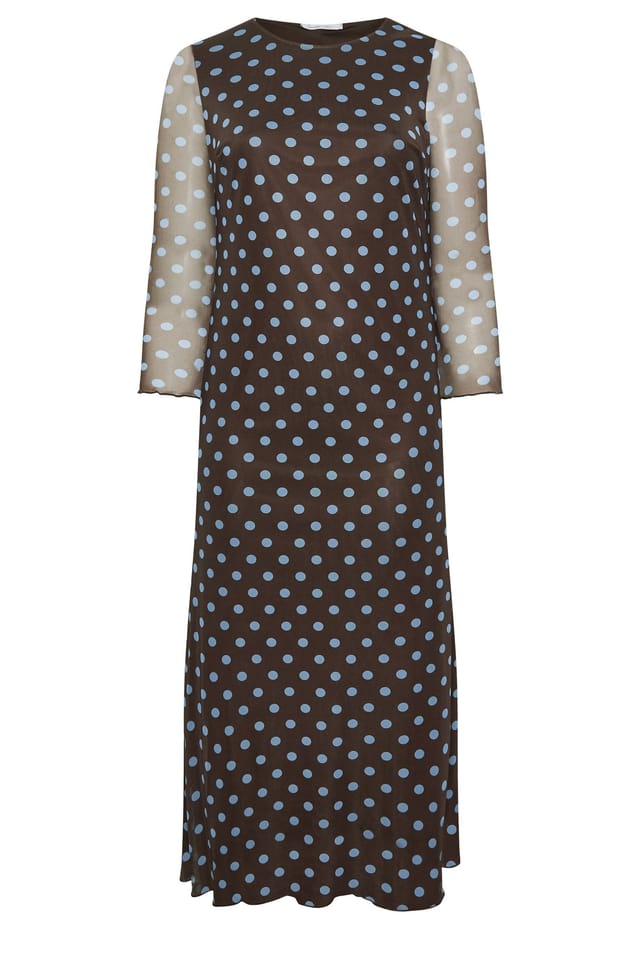 Yours Yours Women's Polka Dot Mesh Maxi Dress in Chocolate - 2