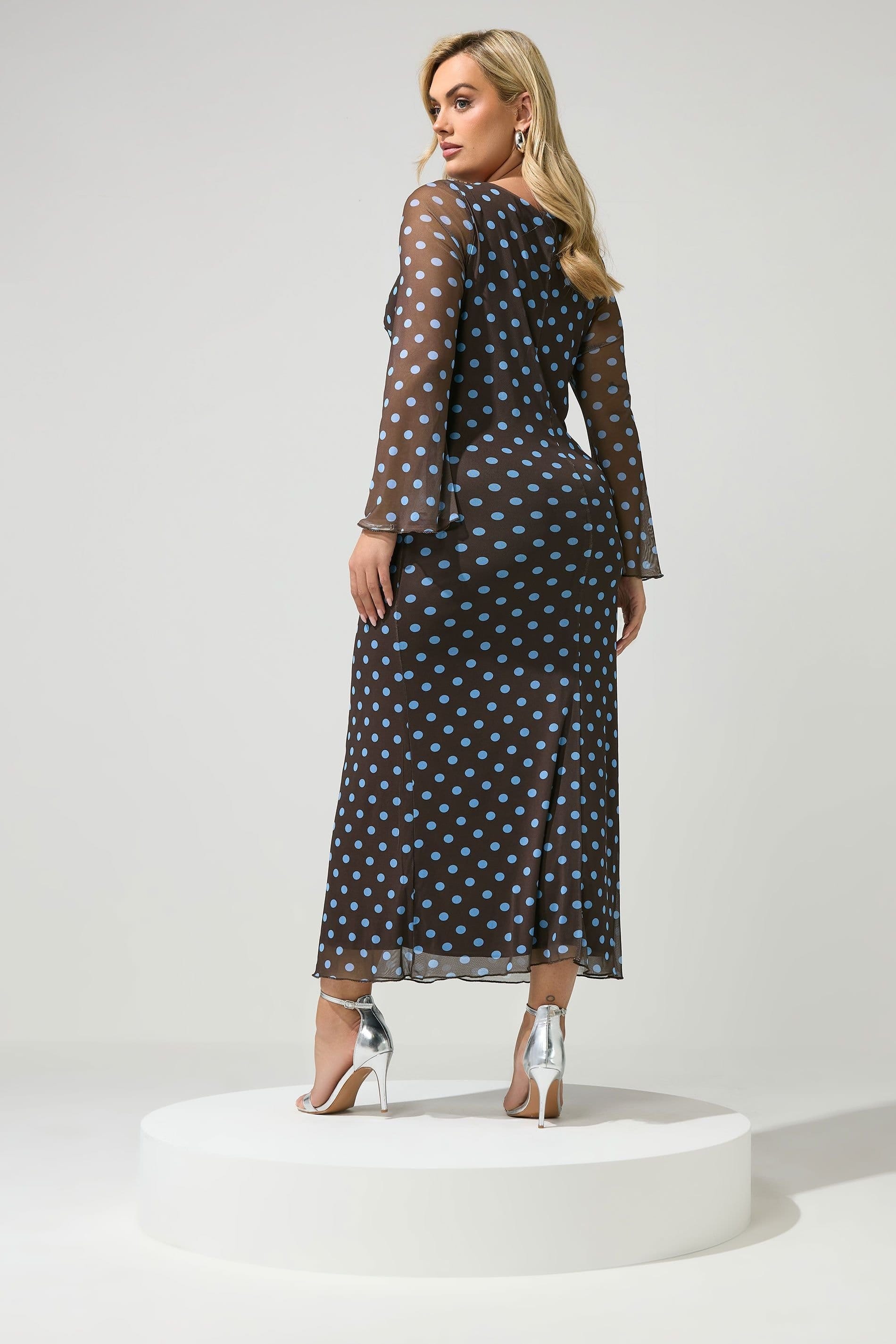 Yours Yours Women's Polka Dot Mesh Maxi Dress in Chocolate - 4