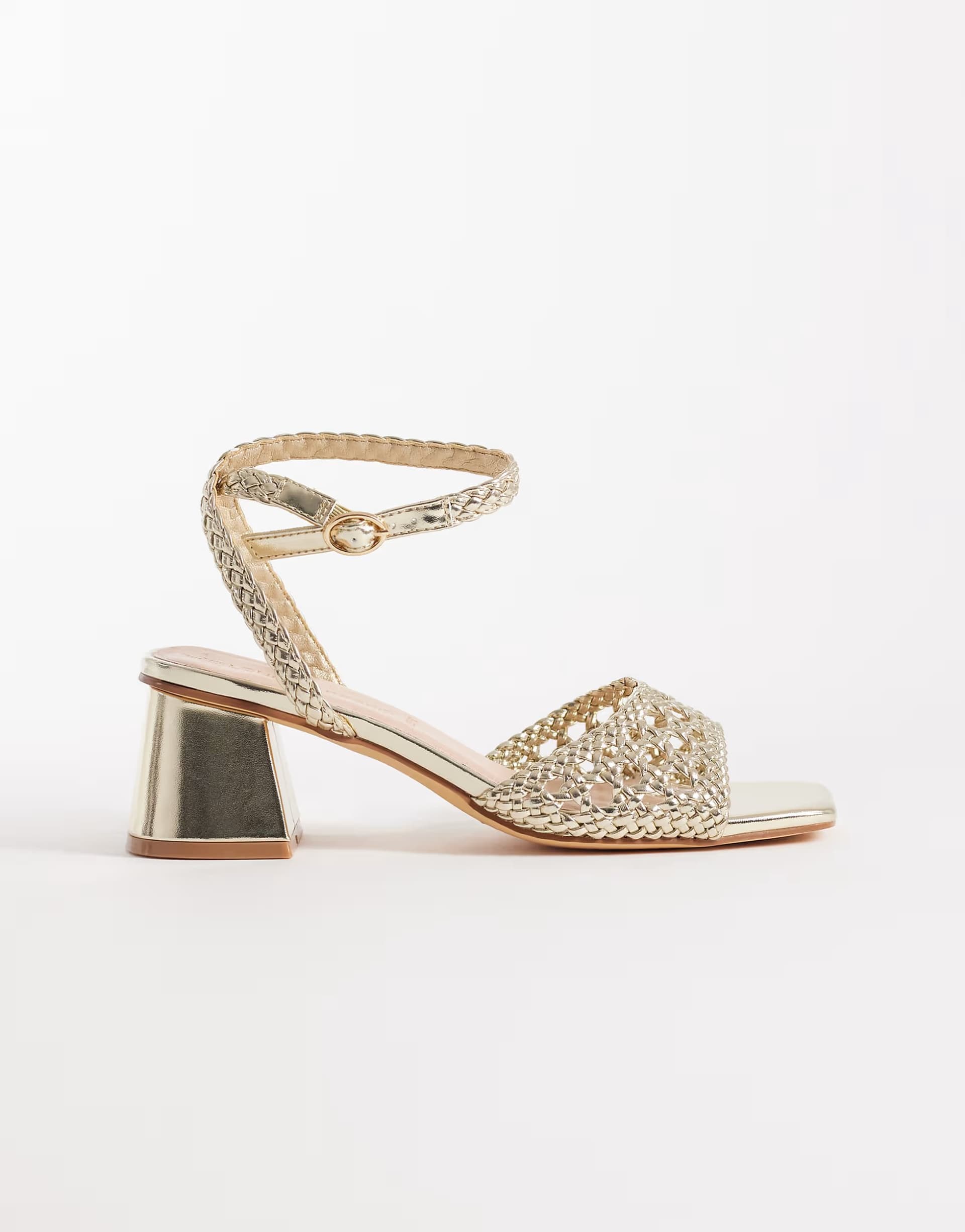 ASOS London Rebel Wide Fit Anita block heeled woven sandal in gold